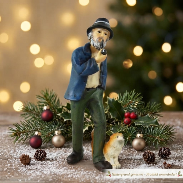 Handbemalte Krippenfigur Mann mit Hund - ca. 9,5 cm - K949-10